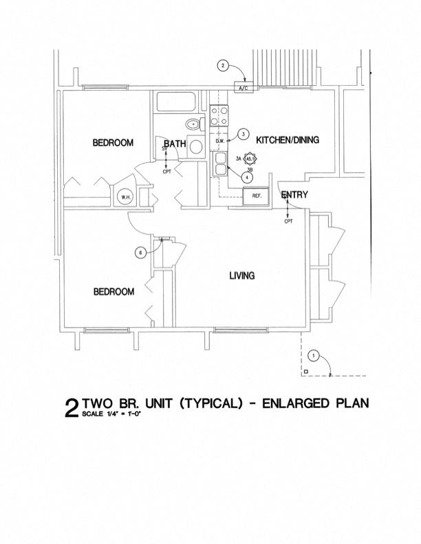 Floor plan for 2 beds, 1 bath, 790 sqft